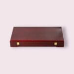 Luxury Wooden Perfume Gift Box with brass latches Elegant mahogany finish perfume gift box Premium quality wooden perfume box with brass latches Secure closure wooden perfume gift box High-end perfume presentation box with brass accents