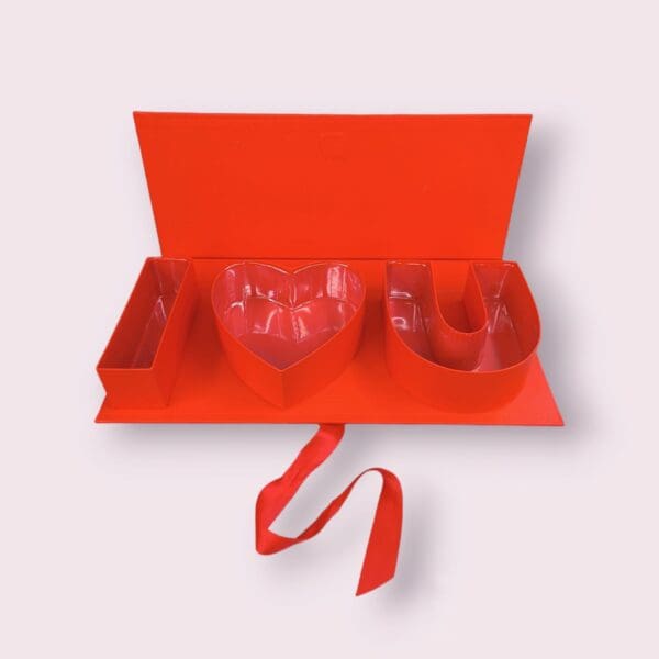 Our Red Compartmented Heart Gift Box is perfect for romantic occasions. With multiple compartments, it's ideal for organizing and presenting chocolates, jewelry, and other small gifts.