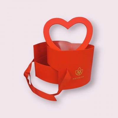 Lovely Heart single flower box with clear window Romantic flower packaging boxes Single flower box with heart design and bow Elegant floral gift boxes Flower presentation boxes heart gift box, two-step gift box, red heart-shaped box, romantic gift box, elegant gift packaging