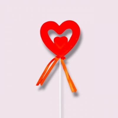 big double heart toppers, red velvet heart toppers, scented double heart-shaped toppers, Valentine's Day cake toppers, double heart stick decorations, red ribbon heart toppers