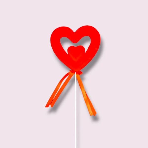 big double heart toppers, red velvet heart toppers, scented double heart-shaped toppers, Valentine's Day cake toppers, double heart stick decorations, red ribbon heart toppers