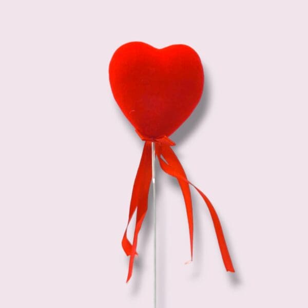 big red velvet heart toppers, scented big heart-shaped toppers, Valentine's Day cake toppers, large heart stick decorations, red ribbon heart toppers