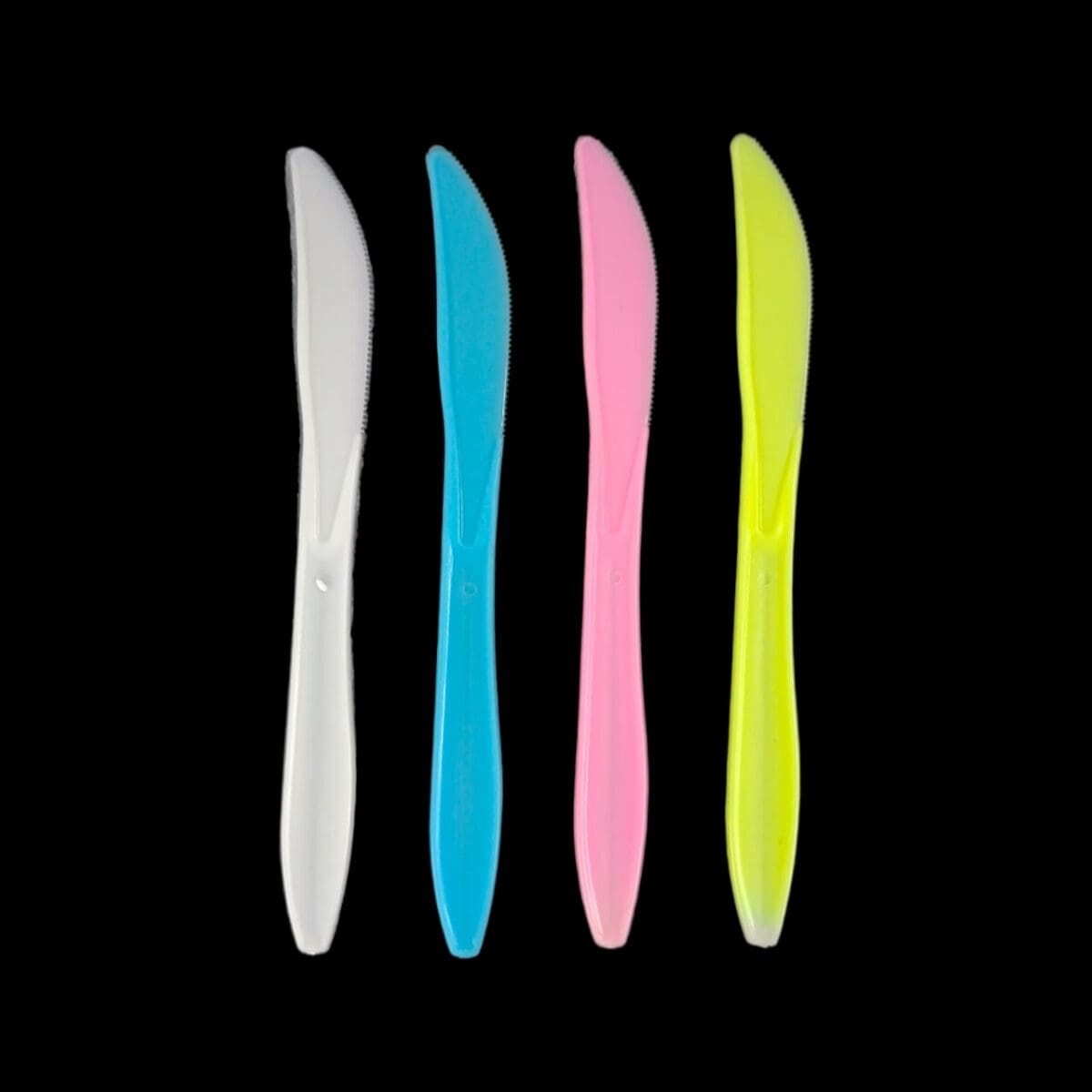 multi-color plastic knives, plastic knives set, vibrant disposable knives, colorful party cutlery, plastic knives 24 pack