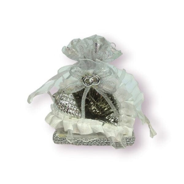 shell shape chocolate organza bag, silverorganza bag, elegant gift bag, chocolate presentation bag, wedding favor bag
