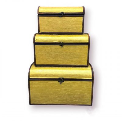 gold wooden treasure chest box, set of 3 wooden boxes, empty wooden chest, decorative storage boxes, gold treasure chest, wooden gift box set