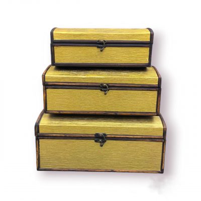 gold wooden treasure chest box, set of 3 wooden boxes, empty wooden chest, decorative storage boxes, gold treasure chest, wooden gift box set