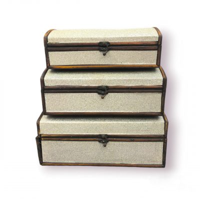 silver wooden treasure chest box, set of 3 wooden boxes, empty wooden chest, decorative storage boxes, silver treasure chest, wooden gift box set