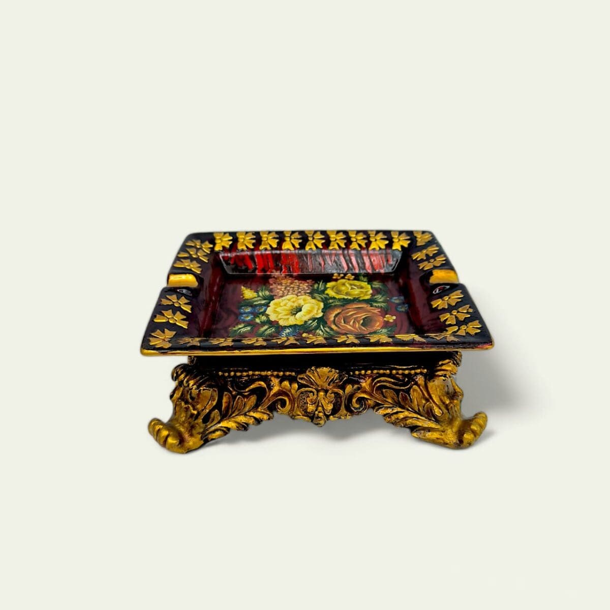 Small brown ceramic tray, flower design ceramic tray, brown flower serving tray, decorative ceramic tray, small decorative tray