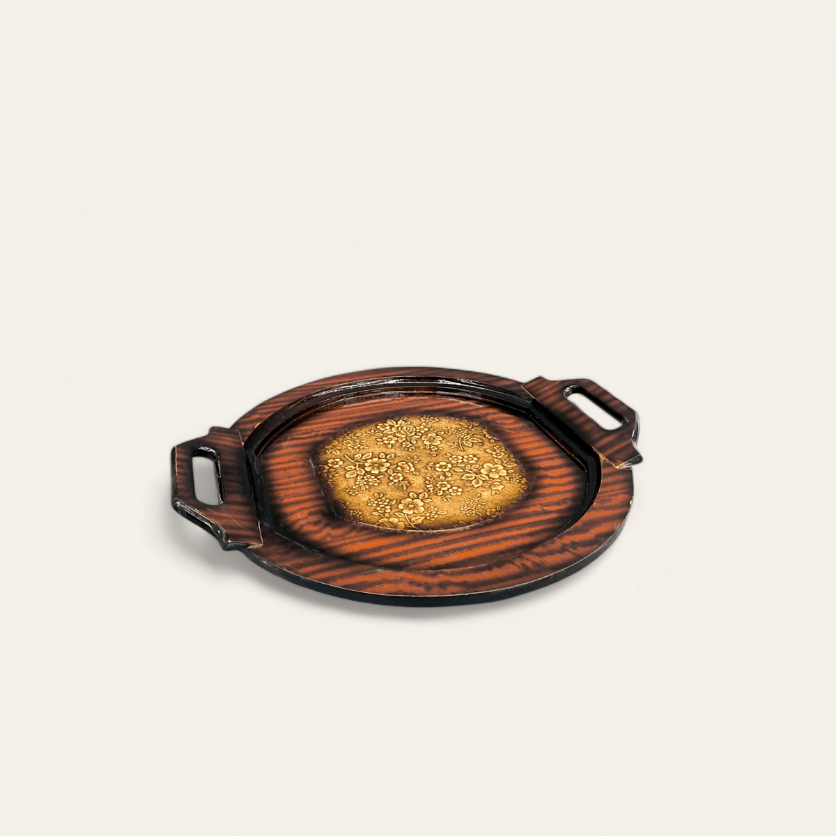 Wooden round tray with handles, 41 cm serving tray, large round wooden tray, decorative tray, wooden serving tray