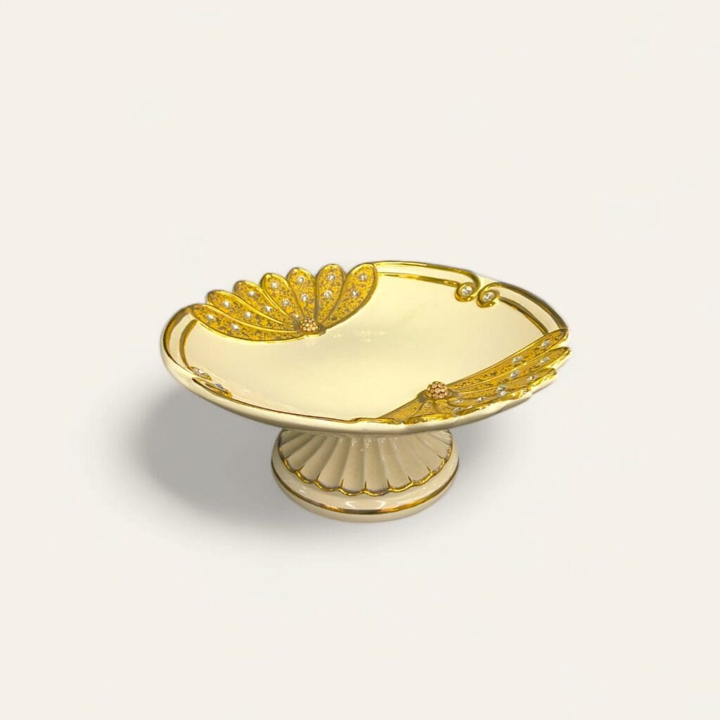 Ceramic candy plate with stand, fruit serving plate, elegant ceramic dish, ceramic serving plate, decorative fruit dish