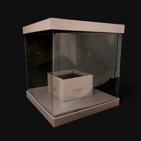 Clear square PVC flower box, transparent flower box with handle, 30x30x30 cm bouquet packaging, clear gift box for flowers, square transparent flower box