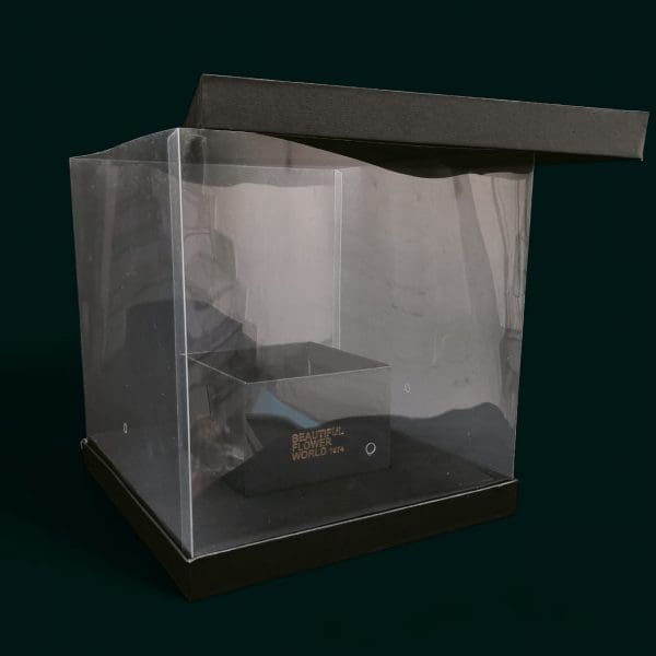 Clear Square PVC Flower Box with Handle 30x30x30 cm | Elegant Transparent Bouquet Packaging - Image 2