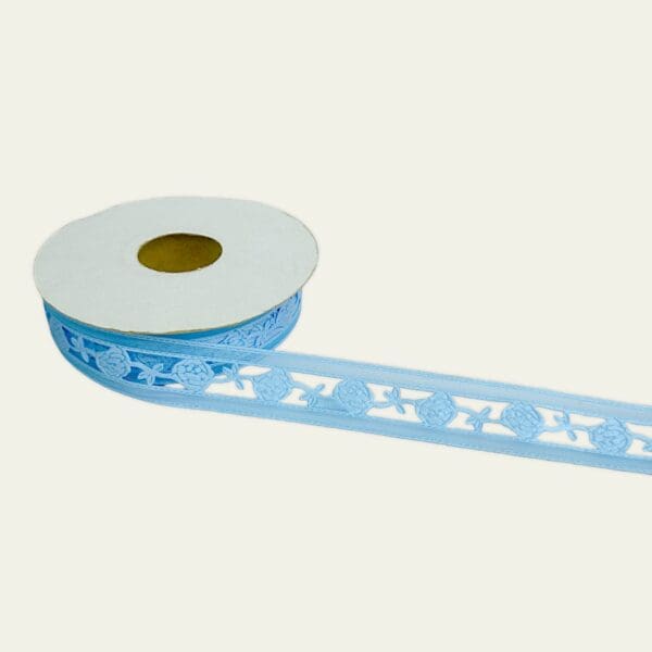 Baby blue fabric ribbon with cut-out flowers, decorative ribbon for baby showers, 20-yard fabric ribbon, floral cut-out ribbon, fabric ribbon for crafts