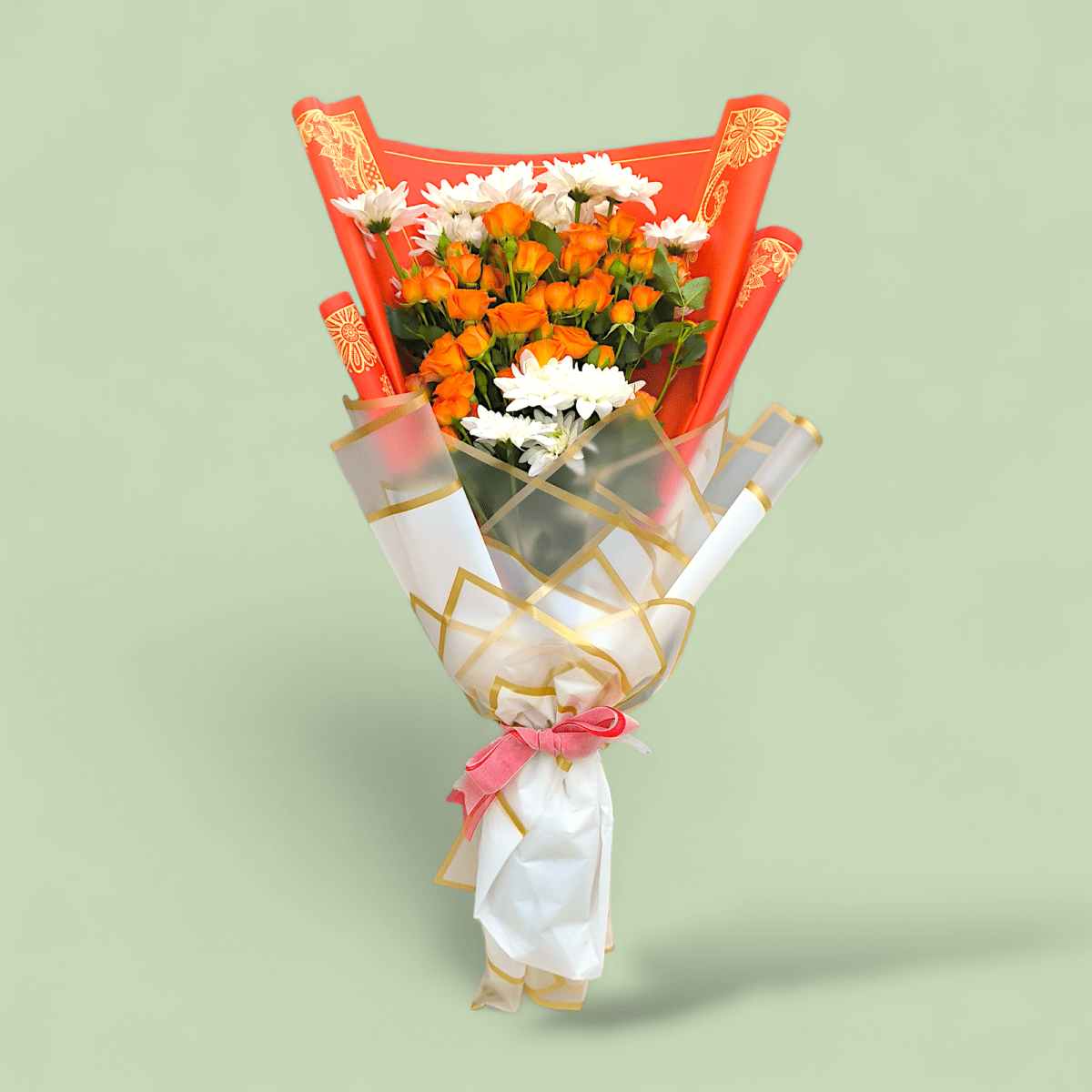 Chrysanthemum Maisy flower bouquet, baby orange rose arrangement, fresh flower bouquet, Chrysanthemum and rose bouquet, elegant floral gift