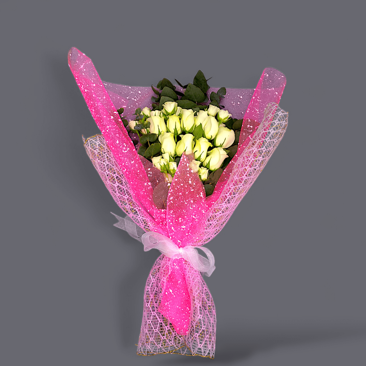 Lime green rose bouquet, eucalyptus and rose flower arrangement, pink snow mesh flower bouquet, modern floral arrangement, lime green rose with eucalyptus bouquet