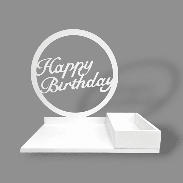 Happy Birthday wooden name cutout, birthday wooden decor with base, white wooden gift box, reusable party decor, birthday table centerpiece