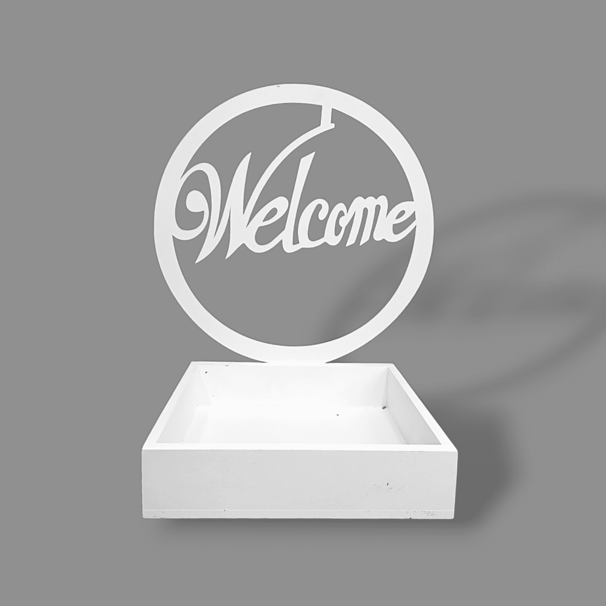 Welcome wooden name cutout, white wooden box for events, decorative wooden box, welcome party decor, gift box with wooden name