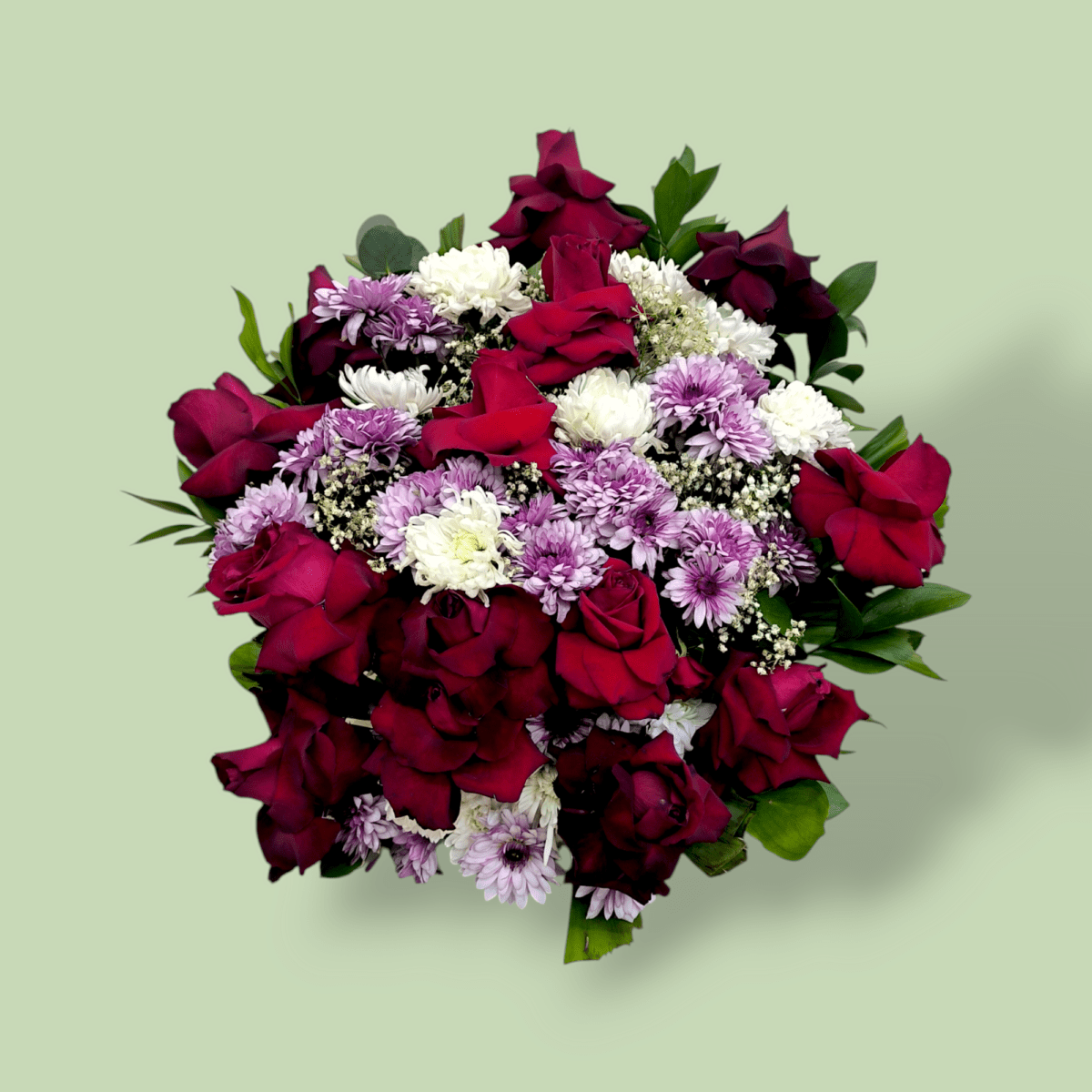 Fresh flower centrepiece with red roses and white chrysanthemums, elegant floral arrangement, home decor flower display, romantic fresh flower gift