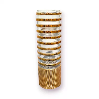 Golden line 10-line glass vase 12x40cm, tall flower vase with gold accents, luxury glass vase for décor, decorative golden striped vase
