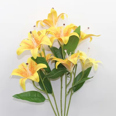 artificial lily flower 5 stems, multiple colour lily bouquet, silk lily flower arrangement, faux lily floral stems, realistic artificial lily