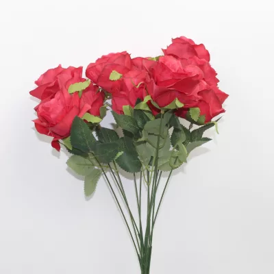 artificial rose bunch 12 head stem, multiple color silk roses, faux rose flower bouquet, realistic artificial rose bunch, decorative roses for home