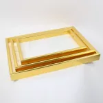 wooden gold rectangular tray set, 3-piece marble texture trays, large medium small serving trays, decorative wooden tray set, luxury nesting trays
