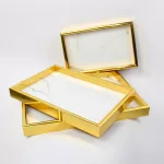 wooden gold rectangular tray set, 3-piece marble texture trays, large medium small serving trays, decorative wooden tray set, luxury nesting trays