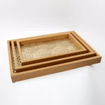 3 pc wooden rectangular tray set, large medium small wooden trays, nesting wooden serving trays, multi-size wooden tray set, home décor wooden trays