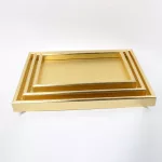 wooden gold rectangular tray set, large medium small serving trays, nesting wooden trays, decorative gold tray set, luxury serving trays