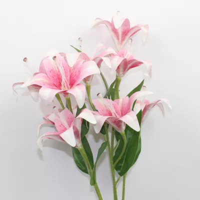 artificial lily flower 5 stems, multiple colour lily bouquet, silk lily flower arrangement, faux lily floral stems, realistic artificial lily