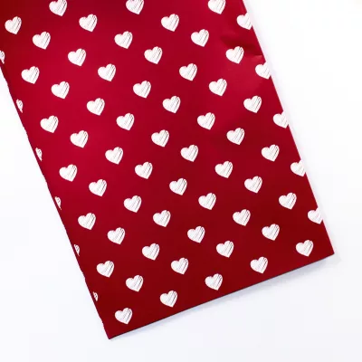 Valentine white hearts red pattern wrapping paper, plastic bouquet wrap Valentine, romantic floral wrapping sheet, waterproof gift wrap hearts, Valentine flower packaging