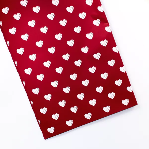 Valentine white hearts red pattern wrapping paper, plastic bouquet wrap Valentine, romantic floral wrapping sheet, waterproof gift wrap hearts, Valentine flower packaging