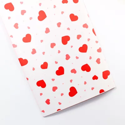 red heart printed plastic wrapping paper, Valentine bouquet wrap, romantic floral wrapping sheet, waterproof gift wrap hearts, flower gift packaging