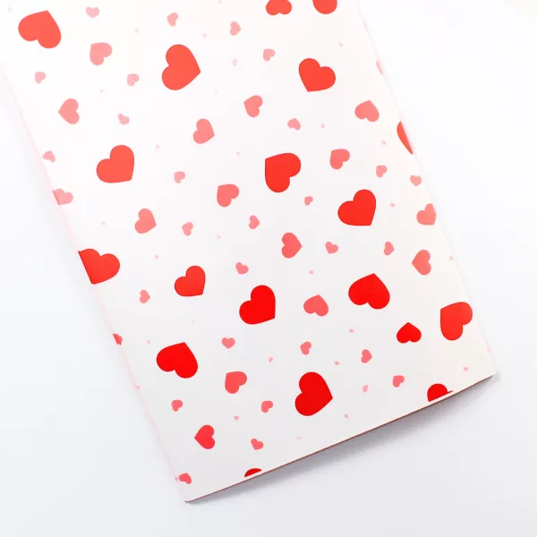 red heart printed plastic wrapping paper, Valentine bouquet wrap, romantic floral wrapping sheet, waterproof gift wrap hearts, flower gift packaging