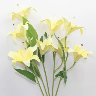 artificial lily flower 5 stems, multiple colour lily bouquet, silk lily flower arrangement, faux lily floral stems, realistic artificial lily