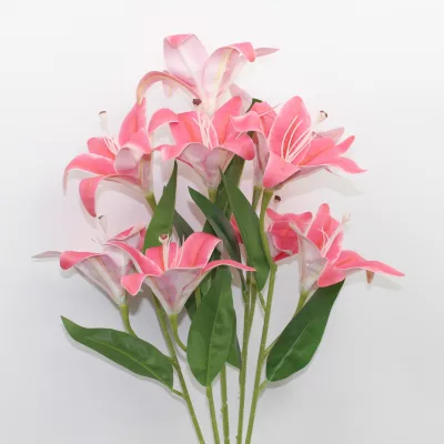 artificial lily flower 5 stems, multiple colour lily bouquet, silk lily flower arrangement, faux lily floral stems, realistic artificial lily