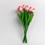 Artificial tulip bouquet with 10 lifelike stems and green leaves