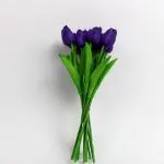 Artificial purple tulip bouquet with 10 lifelike stems and green leaves