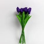Artificial purple tulip bouquet with 10 lifelike stems and green leaves
