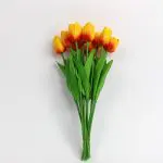 Artificial tulip bouquet with 10 lifelike stems and green leaves