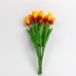 Artificial tulip bouquet with 10 lifelike stems and green leaves