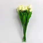 Artificial beige tulip bouquet with 10 lifelike stems and green leaves
