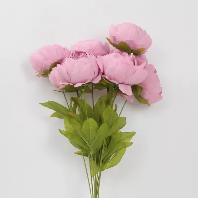 artificial peony flower, silk peony stem, realistic peony decoration, decorative peony bunch, artificial pink peony flower