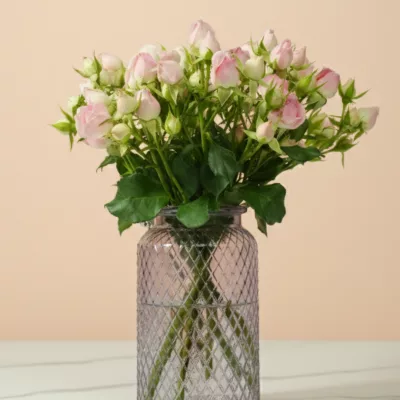 baby roses in textured glass vase fresh baby rose flower arrangement textured glass vase floral centerpiece elegant baby rose décor
